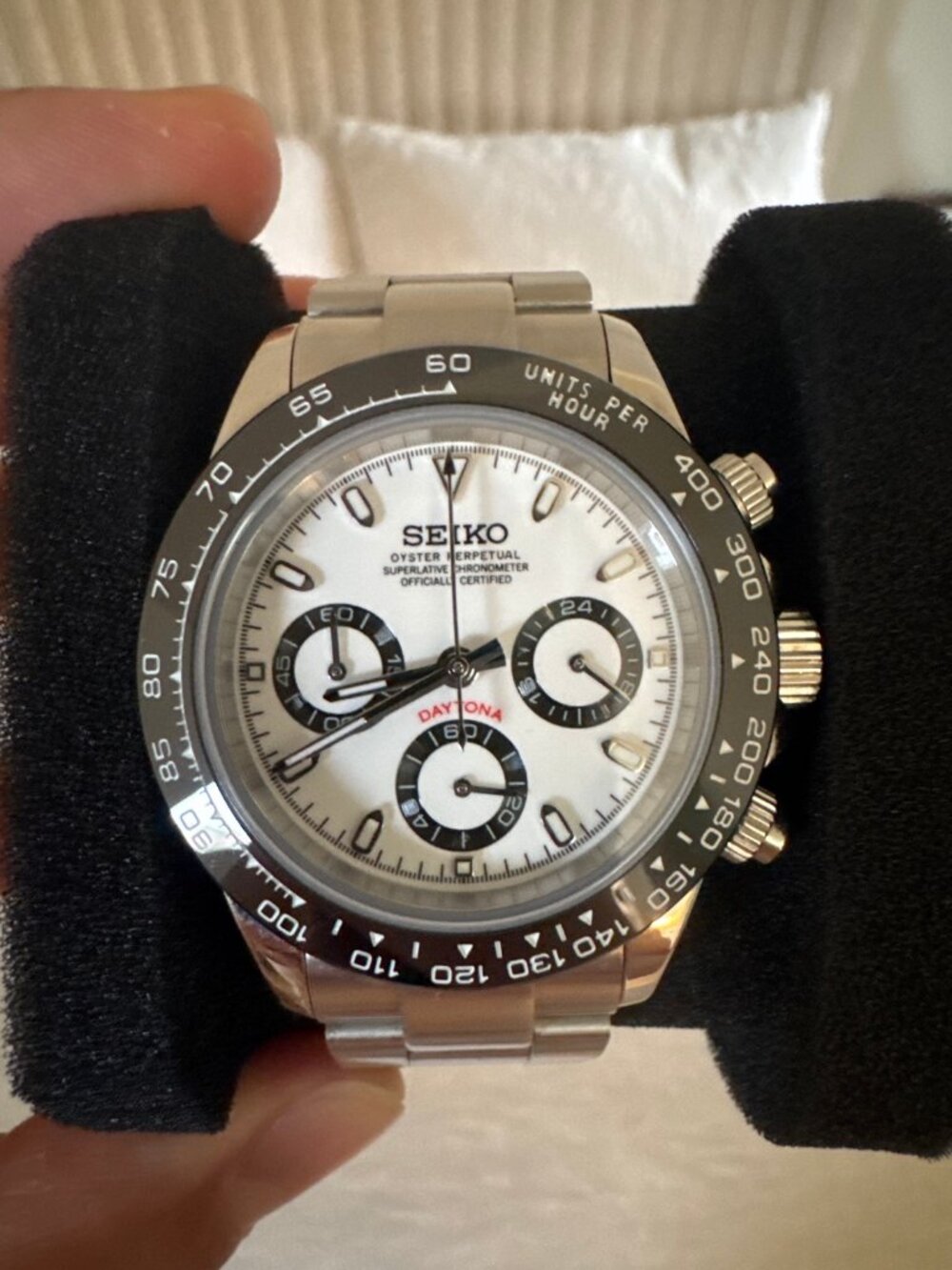 Custom Seiko Mod Daytona Chronograph Watch – White Dial 40mm Steel